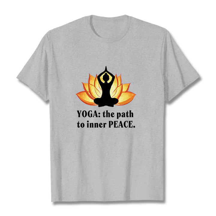 Buddha Stones Yoga The Path To Inner Peace Lotus Tee T-shirt - Light Grey - 2XL - image 19