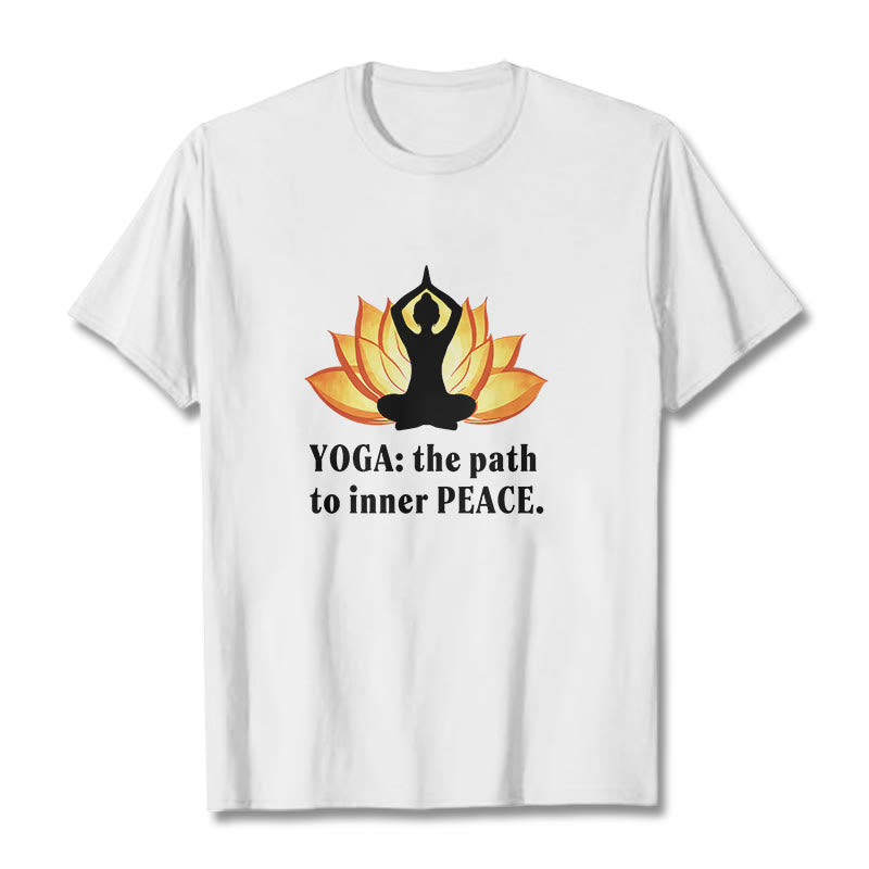 Buddha Stones Yoga The Path To Inner Peace Lotus Tee T-shirt - White - 2XL - image 1