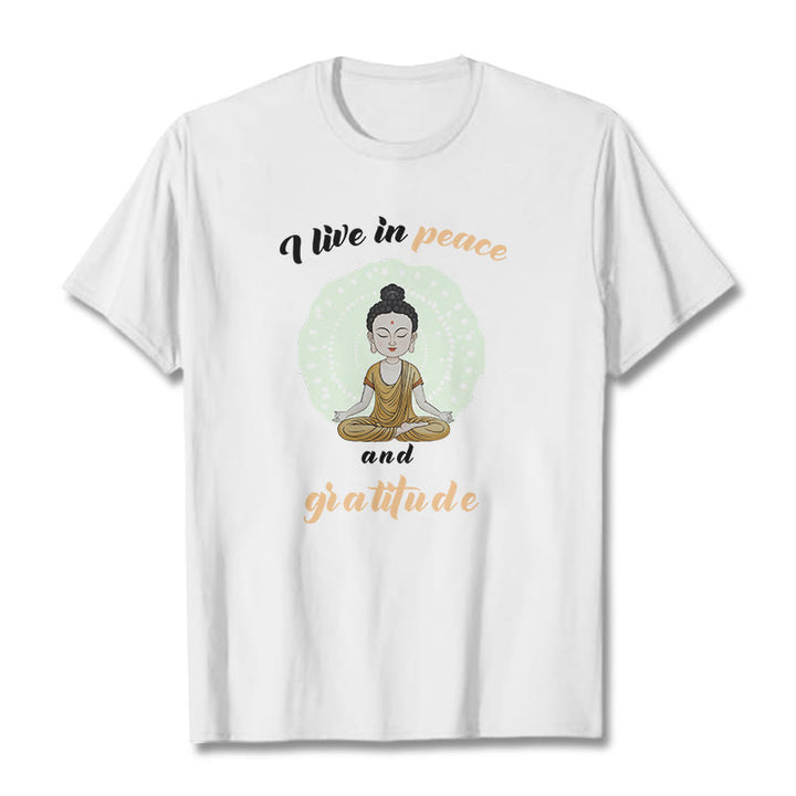 Buddha Stones I Live In Peace And Gratitude Illustration Buddha Tee T-shirt