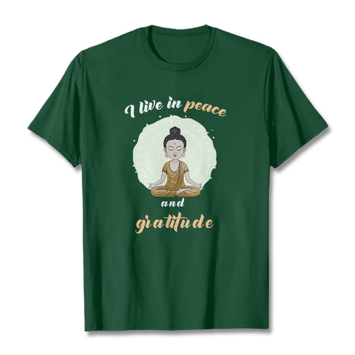 Buddha Stones I Live In Peace And Gratitude Illustration Buddha Tee T-shirt