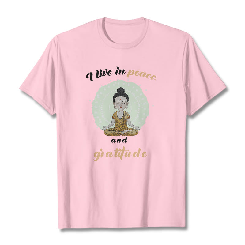 Buddha Stones I Live In Peace And Gratitude Illustration Buddha Tee T-shirt