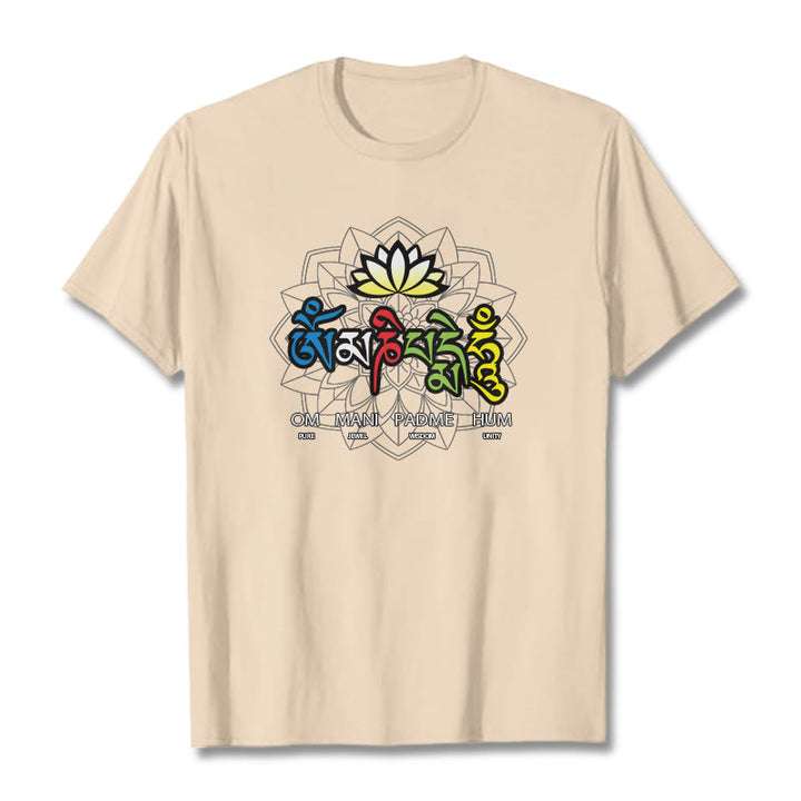 Buddha Stones Om Mani Padme Hum Lotus Tee T-shirt - Bisque - 2XL - image 18