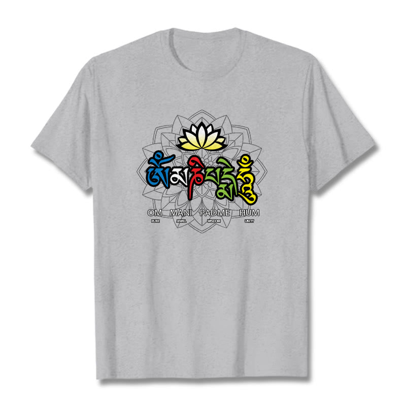Buddha Stones Om Mani Padme Hum Lotus Tee T-shirt - Light Grey - 2XL - image 20