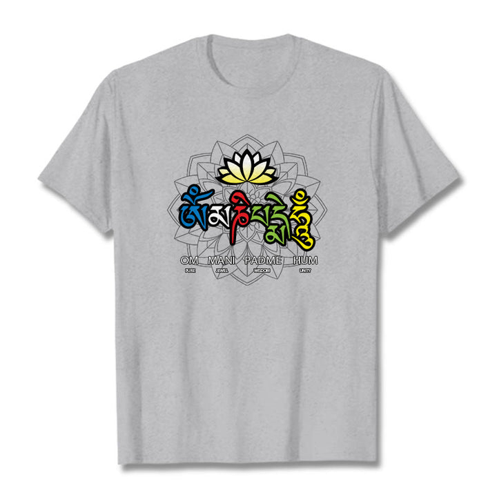 Buddha Stones Om Mani Padme Hum Lotus Tee T-shirt - Light Grey - 2XL - image 20
