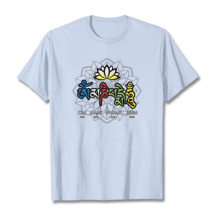 Buddha Stones Om Mani Padme Hum Lotus Tee T-shirt - Light Cyan - 2XL - image 11