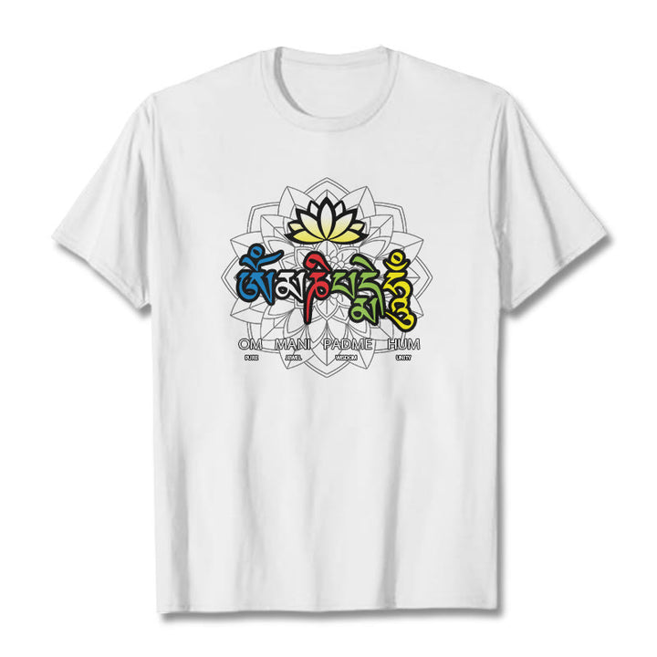 Buddha Stones Om Mani Padme Hum Lotus Tee T-shirt - White - 2XL - image 8