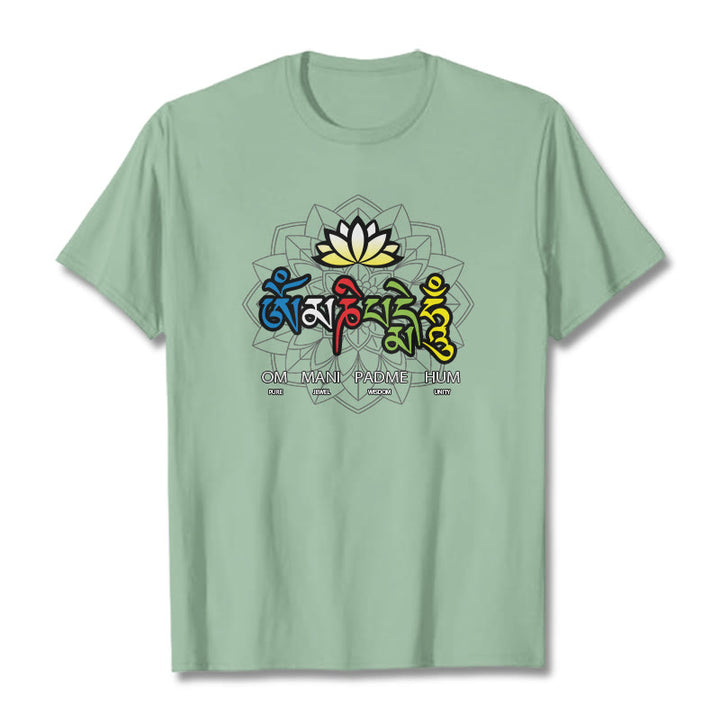 Buddha Stones Om Mani Padme Hum Lotus Tee T-shirt - Pale Green - 2XL - image 12