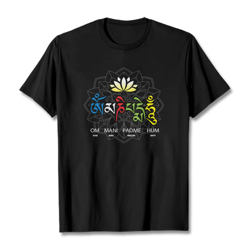 Buddha Stones Om Mani Padme Hum Lotus Tee T-shirt - Black - 2XL - image 1