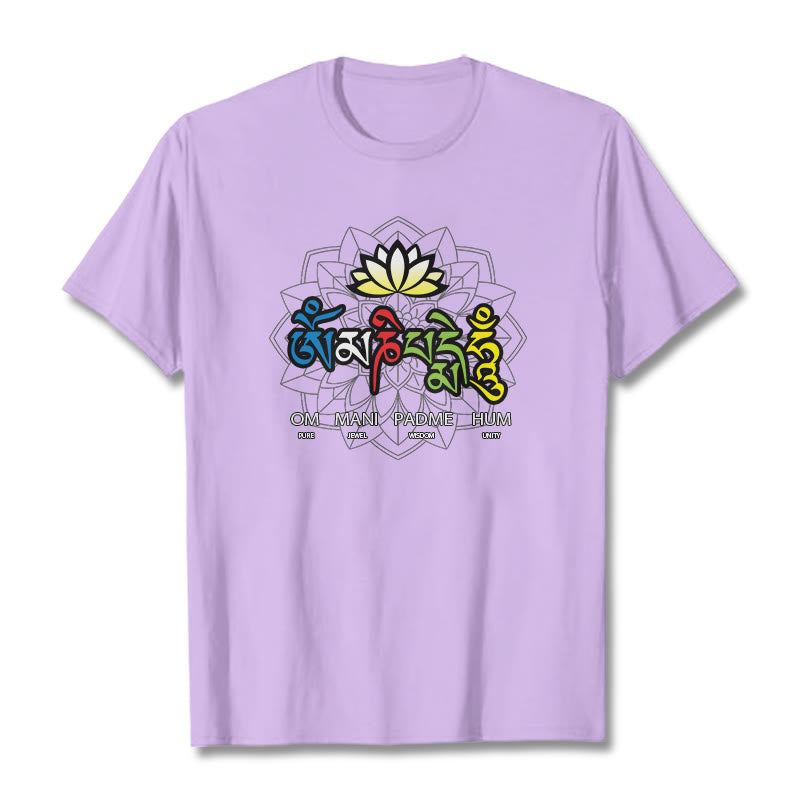 Buddha Stones Om Mani Padme Hum Lotus Tee T-shirt - Plum - 2XL - image 16