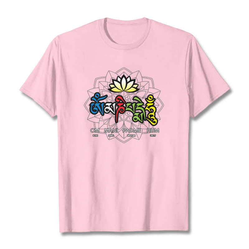 Buddha Stones Om Mani Padme Hum Lotus Tee T-shirt - Light Pink - 2XL - image 14