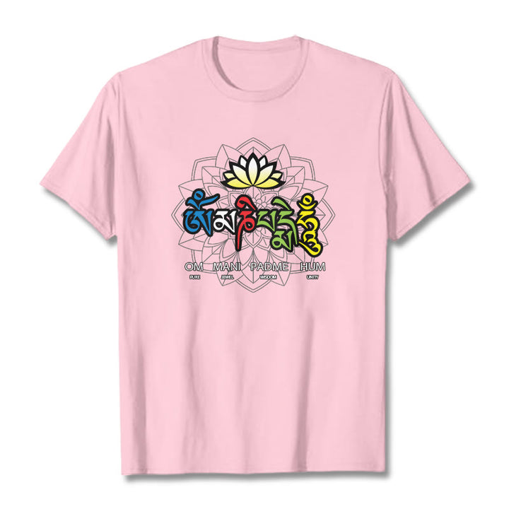 Buddha Stones Om Mani Padme Hum Lotus Tee T-shirt - Light Pink - 2XL - image 14