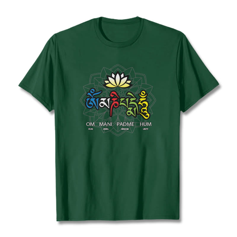 Buddha Stones Om Mani Padme Hum Lotus Tee T-shirt - Forest Green - 2XL - image 6