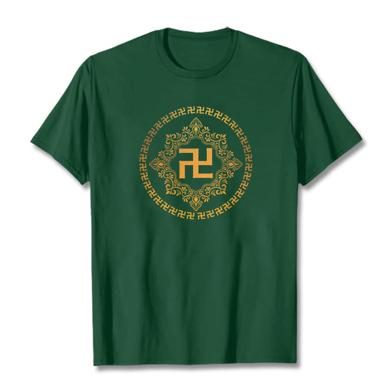 Buddha Stones Swastika Tee T-shirt - Forest Green - 2XL - image 5