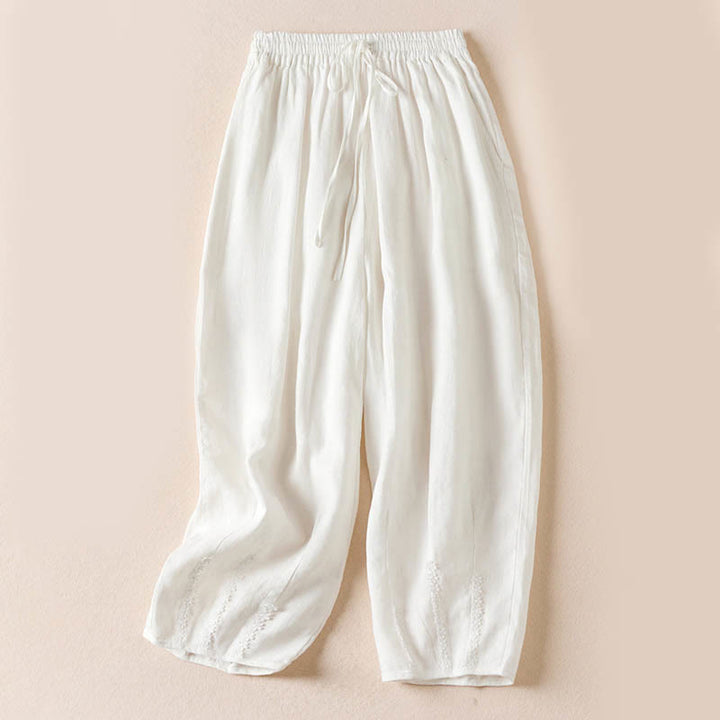 Buddha Stones Summer Small Flower Embroidery  Harem Pants With Pockets - White - US8-10，UK/AU12-14，EU40-42 (2XL) - image 18