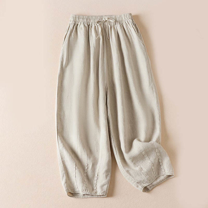 Buddha Stones Summer Small Flower Embroidery  Harem Pants With Pockets - Linen - US8-10，UK/AU12-14，EU40-42 (2XL) - image 26