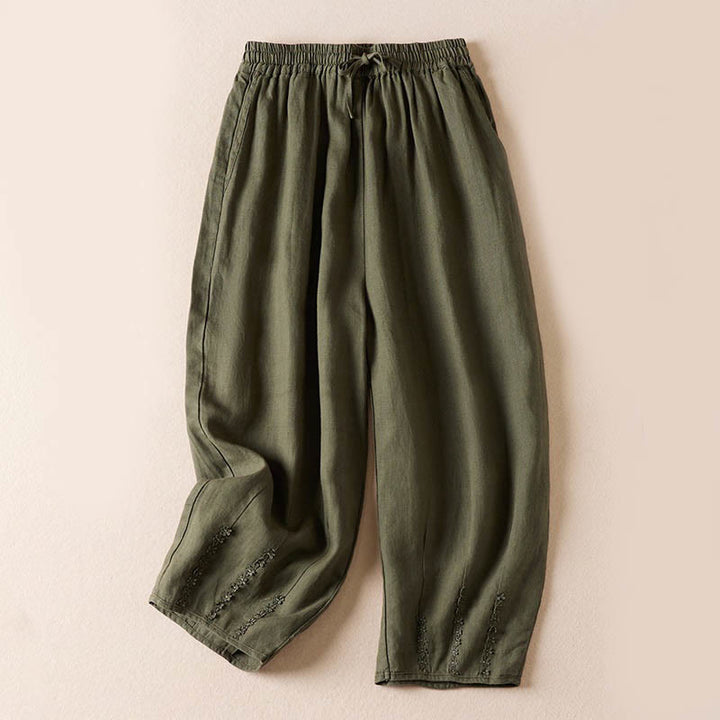 Buddha Stones Summer Small Flower Embroidery  Harem Pants With Pockets - DarkSeaGreen - US8-10，UK/AU12-14，EU40-42 (2XL) - image 33