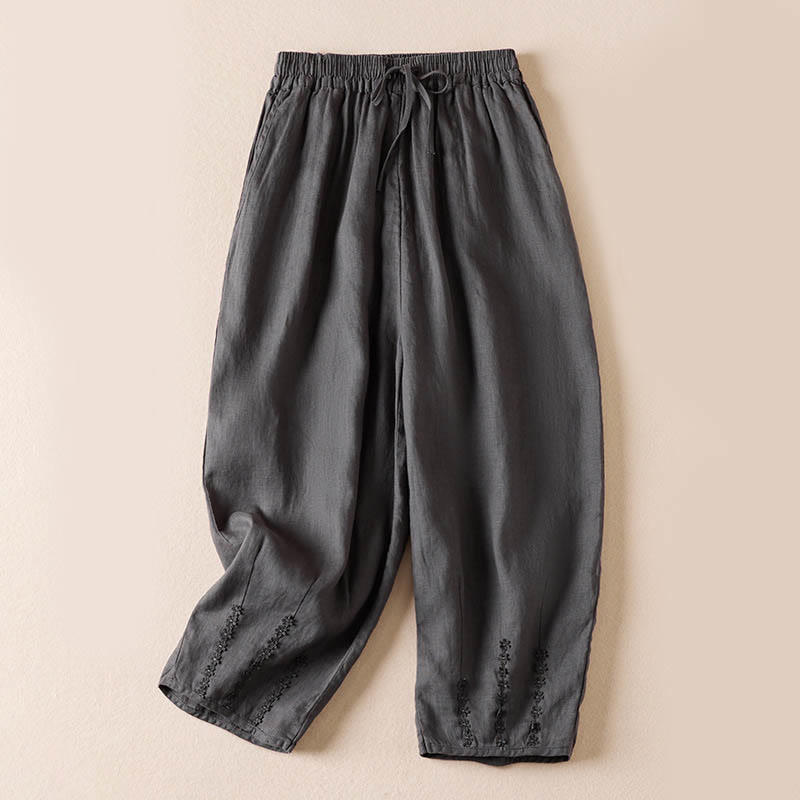 Buddha Stones Summer Small Flower Embroidery  Harem Pants With Pockets - DarkGray - US8-10，UK/AU12-14，EU40-42 (2XL) - image 39