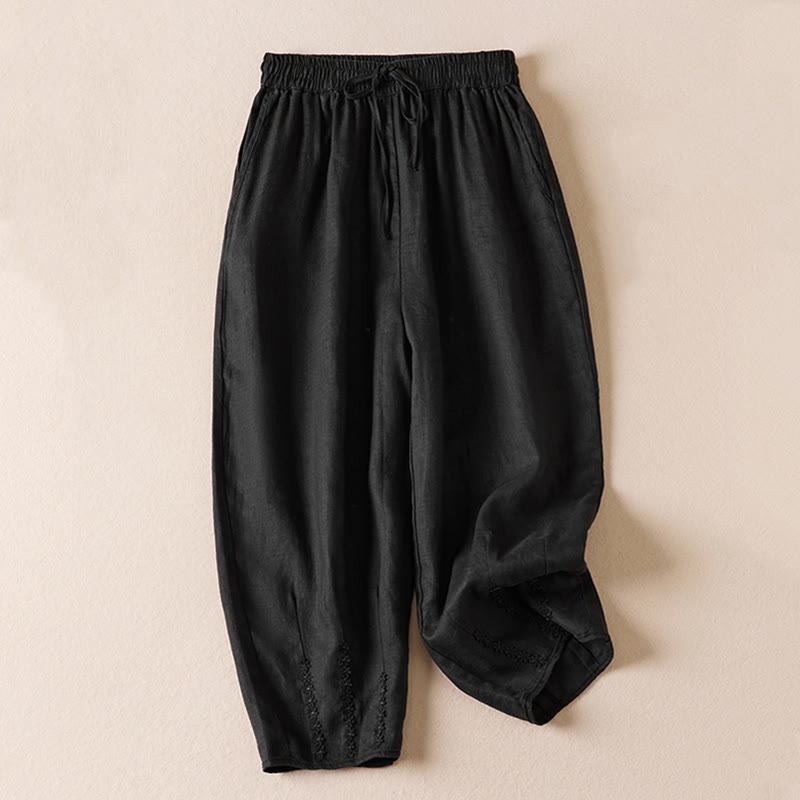 Buddha Stones Summer Small Flower Embroidery  Harem Pants With Pockets - Black - US8-10，UK/AU12-14，EU40-42 (2XL) - image 46
