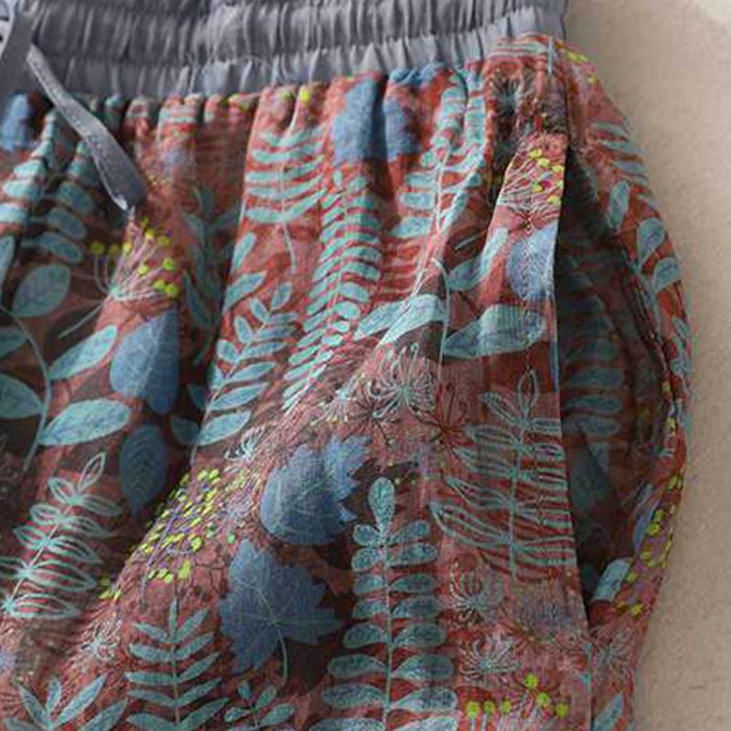 Buddha Stones Summer Women's Blue Leaves Plants Pants With Pockets - image 4