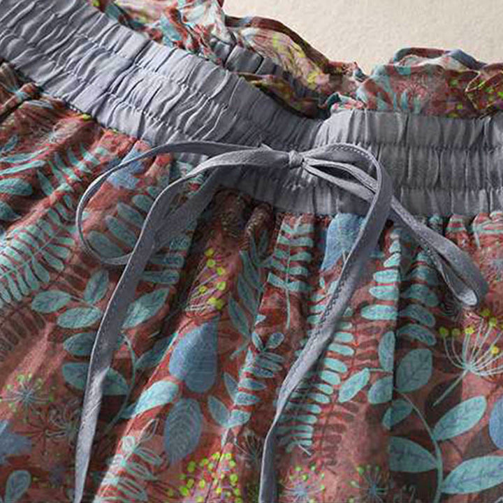 Buddha Stones Summer Women's Blue Leaves Plants Pants With Pockets - image 2