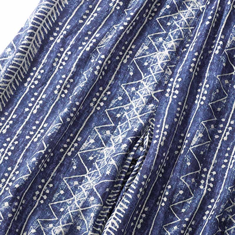 Buddha Stones Blue Stripes Print Cotton Linen Wide Leg Pants With Pockets - image 6