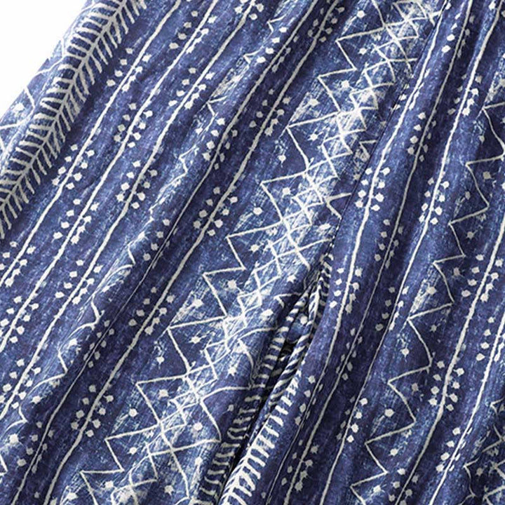 Buddha Stones Blue Stripes Print Cotton Linen Wide Leg Pants With Pockets - image 6
