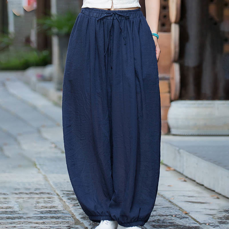 Buddha Stones Summer Plain Color Linen Drawstring Pants With Pockets - image 6