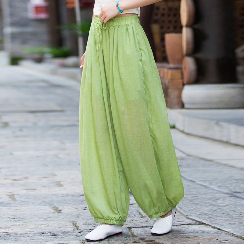 Buddha Stones Summer Plain Color Linen Drawstring Pants With Pockets - PaleGreen - US4-6，UK/AU8-10，EU36-38 (F) - image 19