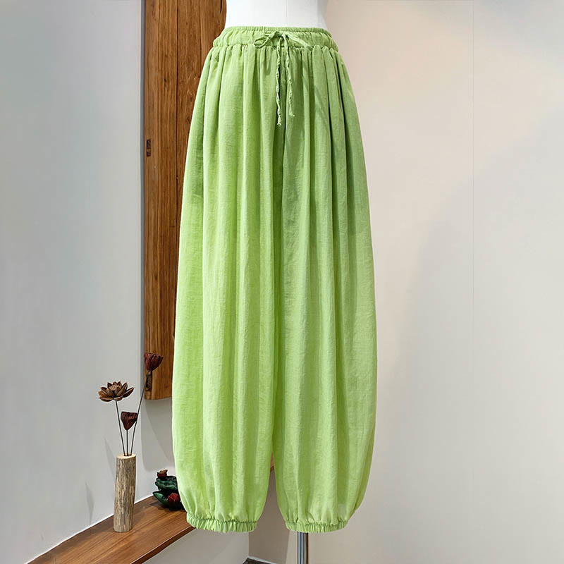 Buddha Stones Summer Plain Color Linen Drawstring Pants With Pockets