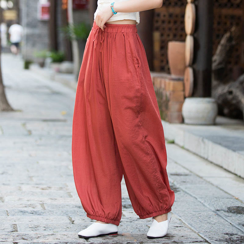 Buddha Stones Summer Plain Color Linen Drawstring Pants With Pockets - Salmon - US4-6，UK/AU8-10，EU36-38 (F) - image 27