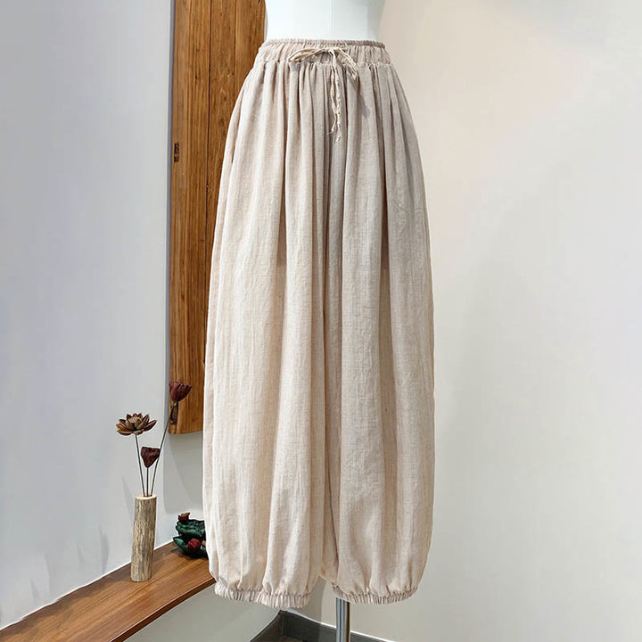 Buddha Stones Summer Plain Color Linen Drawstring Pants With Pockets - image 18