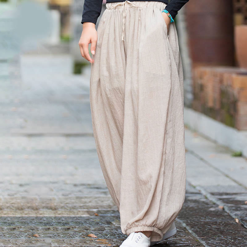 Buddha Stones Summer Plain Color Linen Drawstring Pants With Pockets - image 13