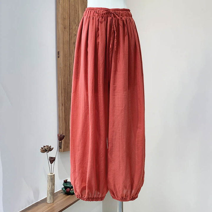 Buddha Stones Summer Plain Color Linen Drawstring Pants With Pockets - image 35
