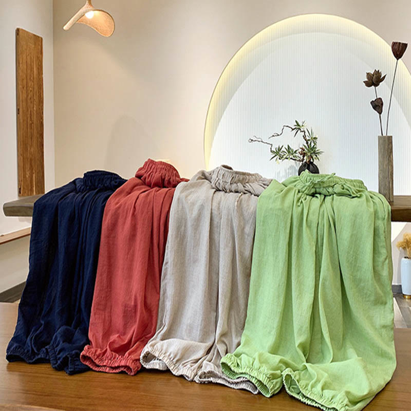 Buddha Stones Summer Plain Color Linen Drawstring Pants With Pockets - image 2