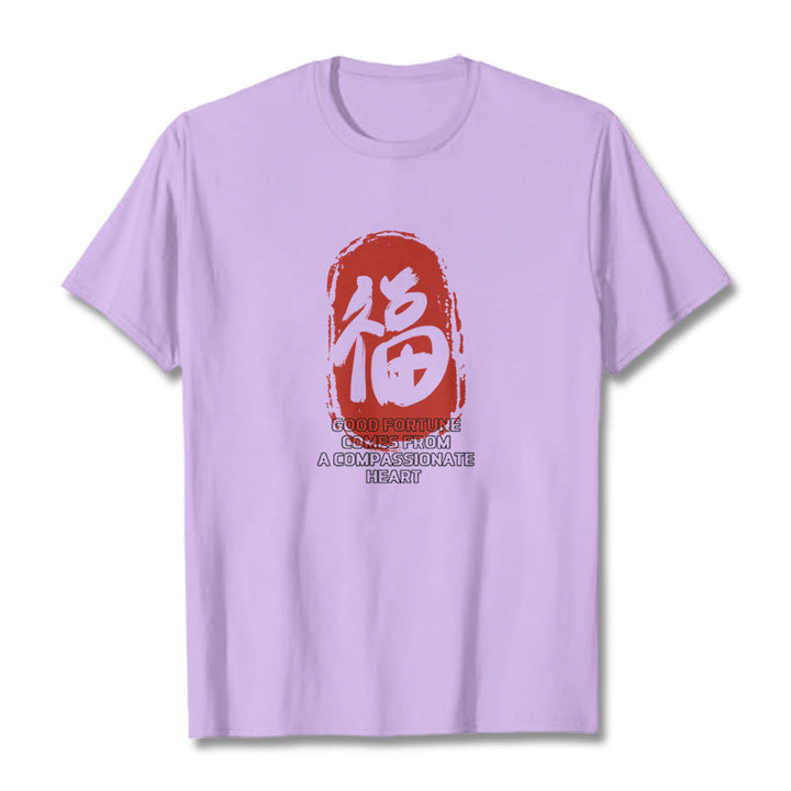 Buddha Stones Fu Good Fortune Comes From A Compassionate Heart Tee T-shirt - Plum - 2XL - image 17