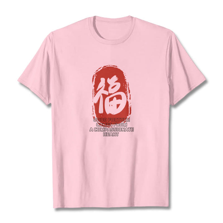 Buddha Stones Fu Good Fortune Comes From A Compassionate Heart Tee T-shirt - Light Pink - 2XL - image 10
