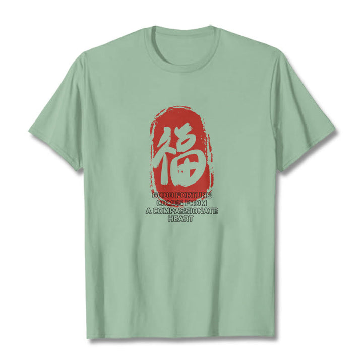 Buddha Stones Fu Good Fortune Comes From A Compassionate Heart Tee T-shirt - Pale Green - 2XL - image 15