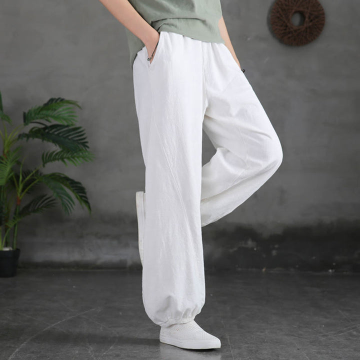 Buddha Stones Plain Color Ramie Linen Cotton Women's Pants With Pockets - White - US6，UK/AU10，EU38 (L) - image 28