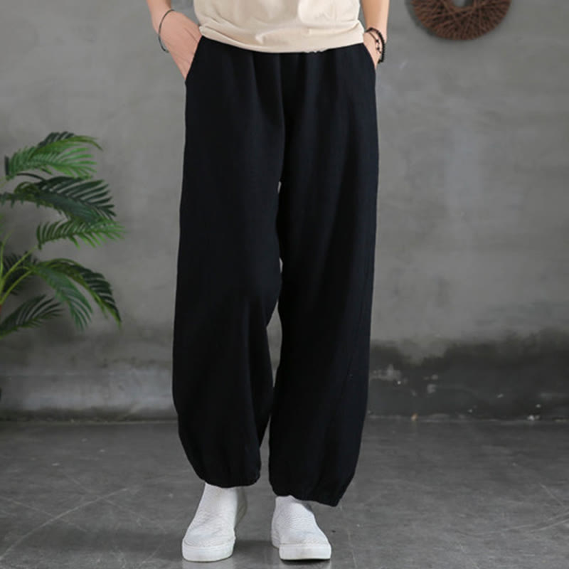 Buddha Stones Plain Color Ramie Linen Cotton Pants With Pockets - Black - US4，UK/AU8，EU36 (L) - image 34