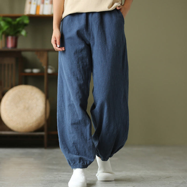 Buddha Stones Plain Color Ramie Linen Cotton Pants With Pockets - SteelBlue - US4，UK/AU8，EU36 (L) - image 41