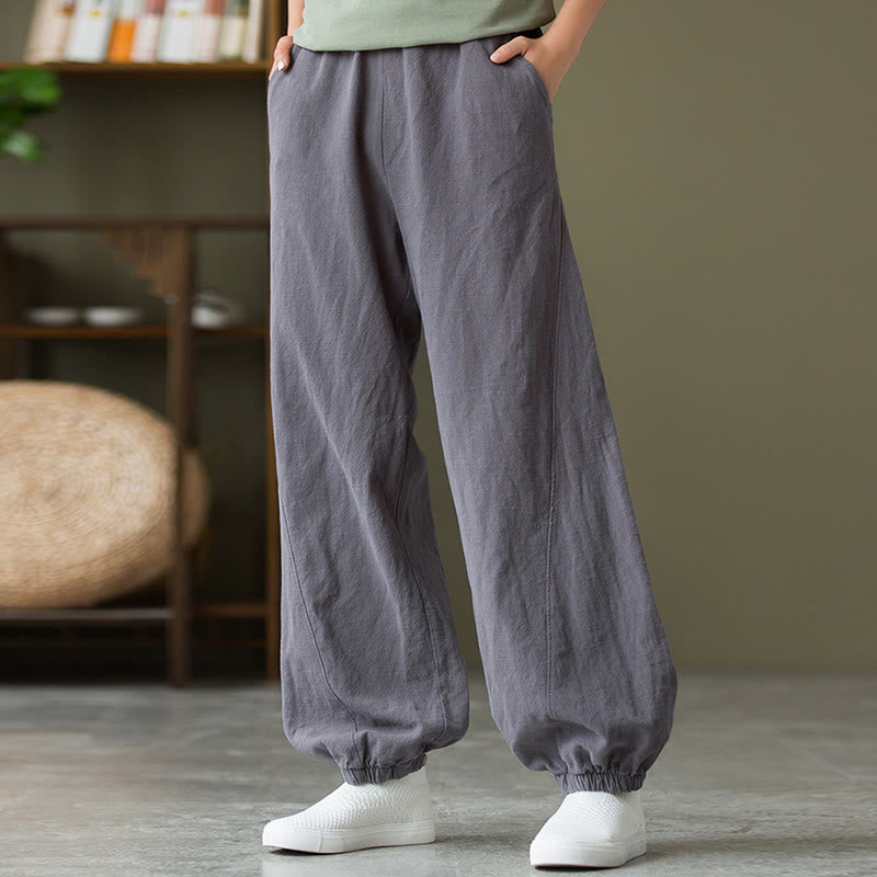 Buddha Stones Plain Color Ramie Linen Cotton Pants With Pockets - image 4