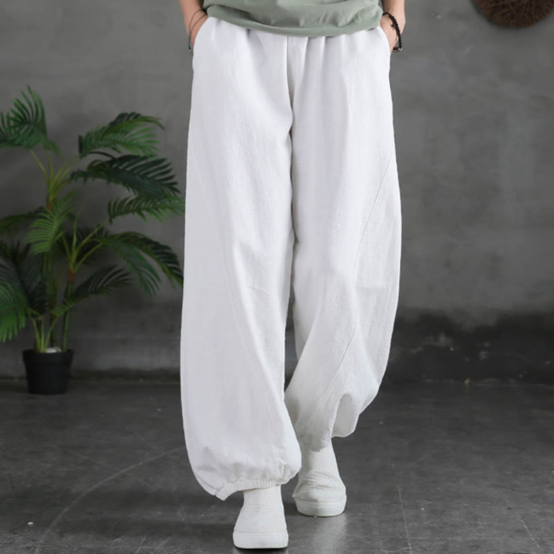 Buddha Stones Plain Color Ramie Linen Cotton Pants With Pockets - image 24