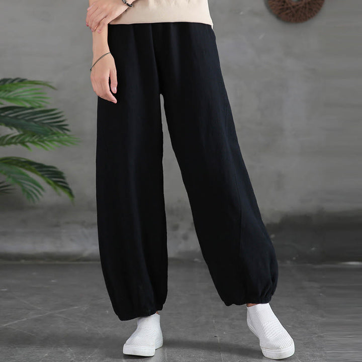 Buddha Stones Plain Color Ramie Linen Cotton Pants With Pockets