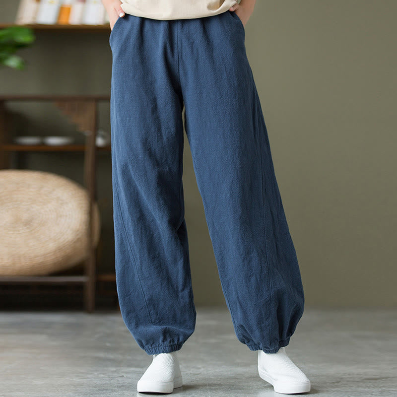 Buddha Stones Plain Color Ramie Linen Cotton Pants With Pockets - image 45