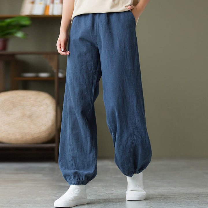 Buddha Stones Plain Color Ramie Linen Cotton Pants With Pockets - image 46
