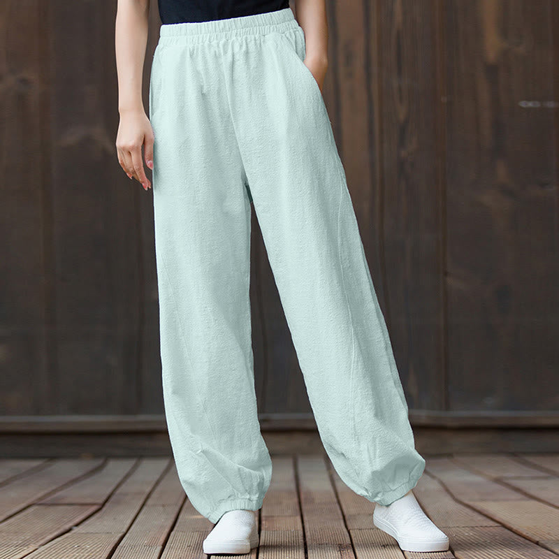 Buddha Stones Plain Color Ramie Linen Cotton Pants With Pockets - image 60