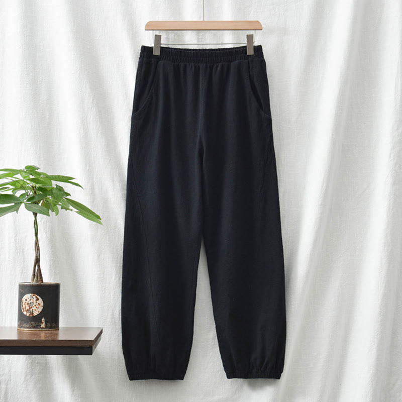 Buddha Stones Plain Color Ramie Linen Cotton Pants With Pockets - image 40