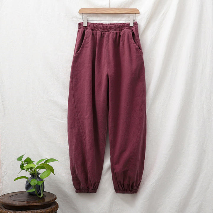 Buddha Stones Plain Color Ramie Linen Cotton Pants With Pockets - image 57