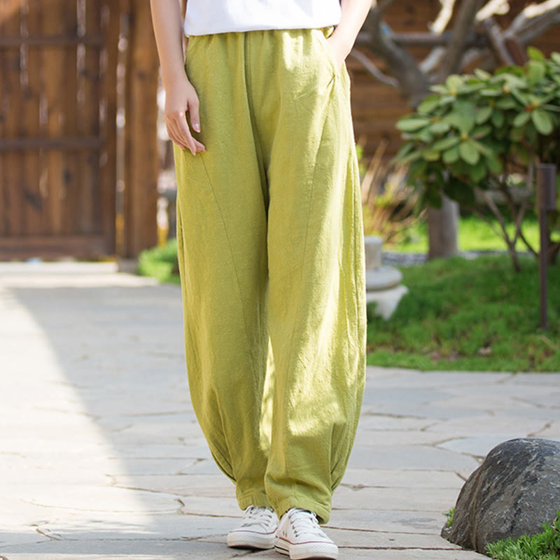 Buddha Stones Casual Ramie Linen Cotton Yoga Pants With Pockets