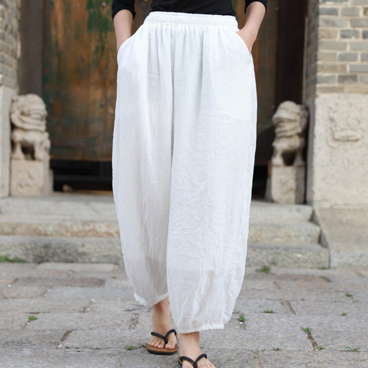 Buddha Stones Casual Summer Women's Cotton Pants With Pockets - White - US4-6，UK/AU8-10，EU36-38 (F) - image 7